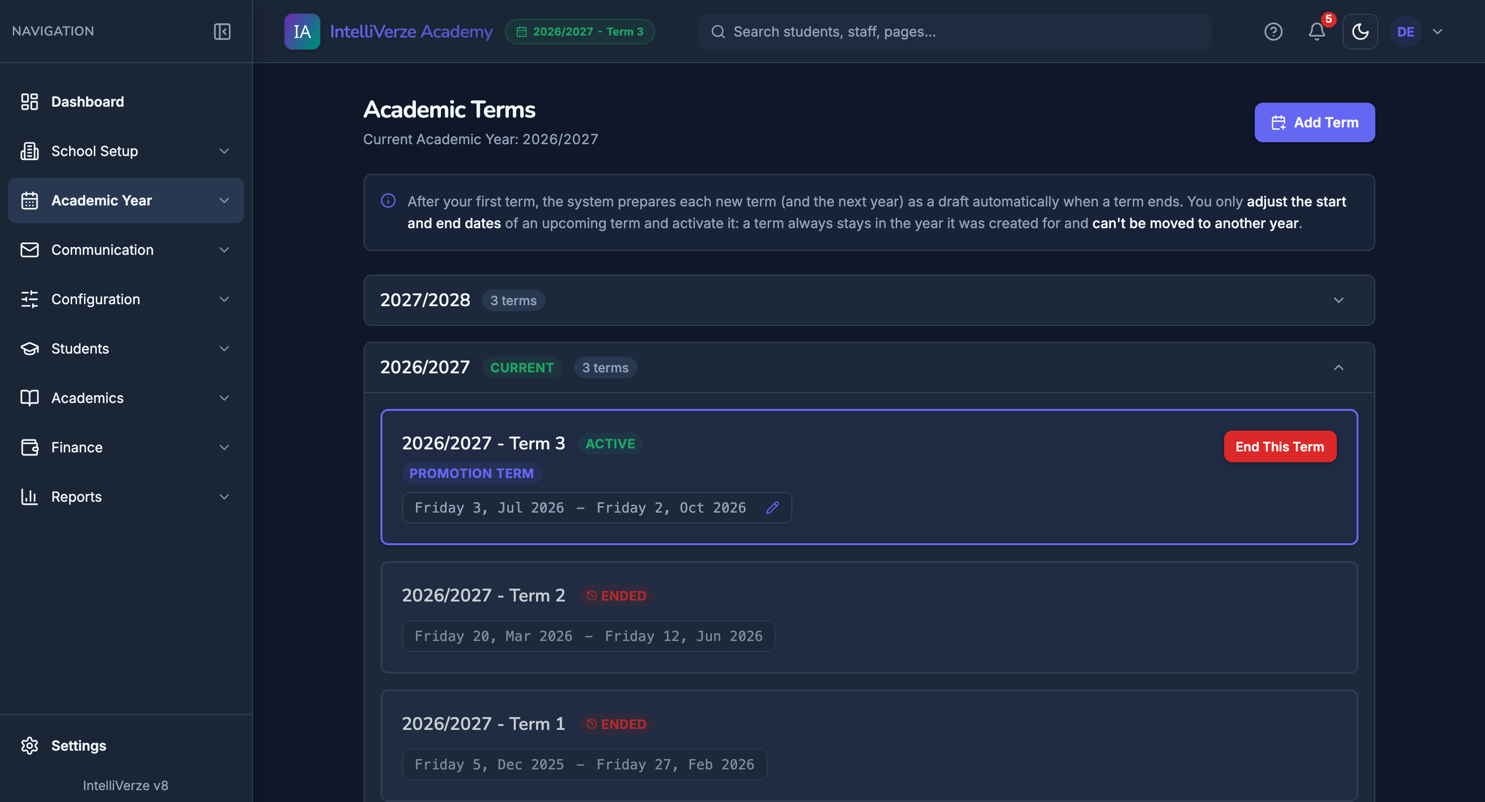 IntelliVerze Academic terms, dark theme