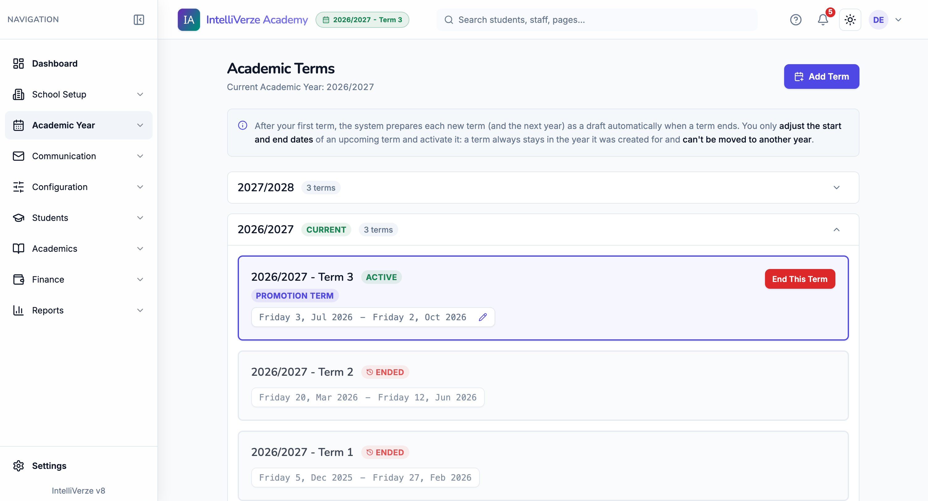 IntelliVerze Academic terms, light theme
