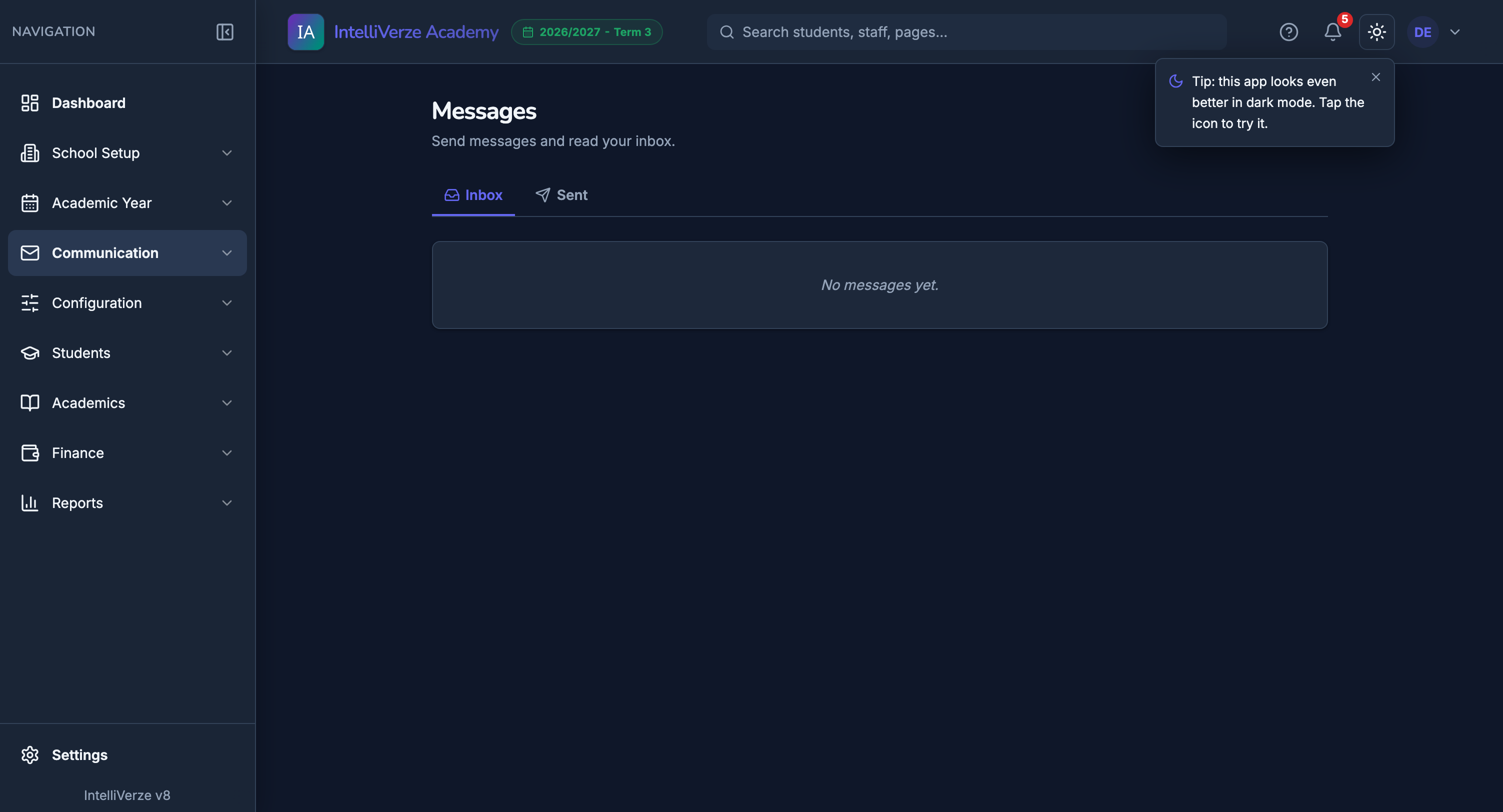 IntelliVerze Communication, dark theme