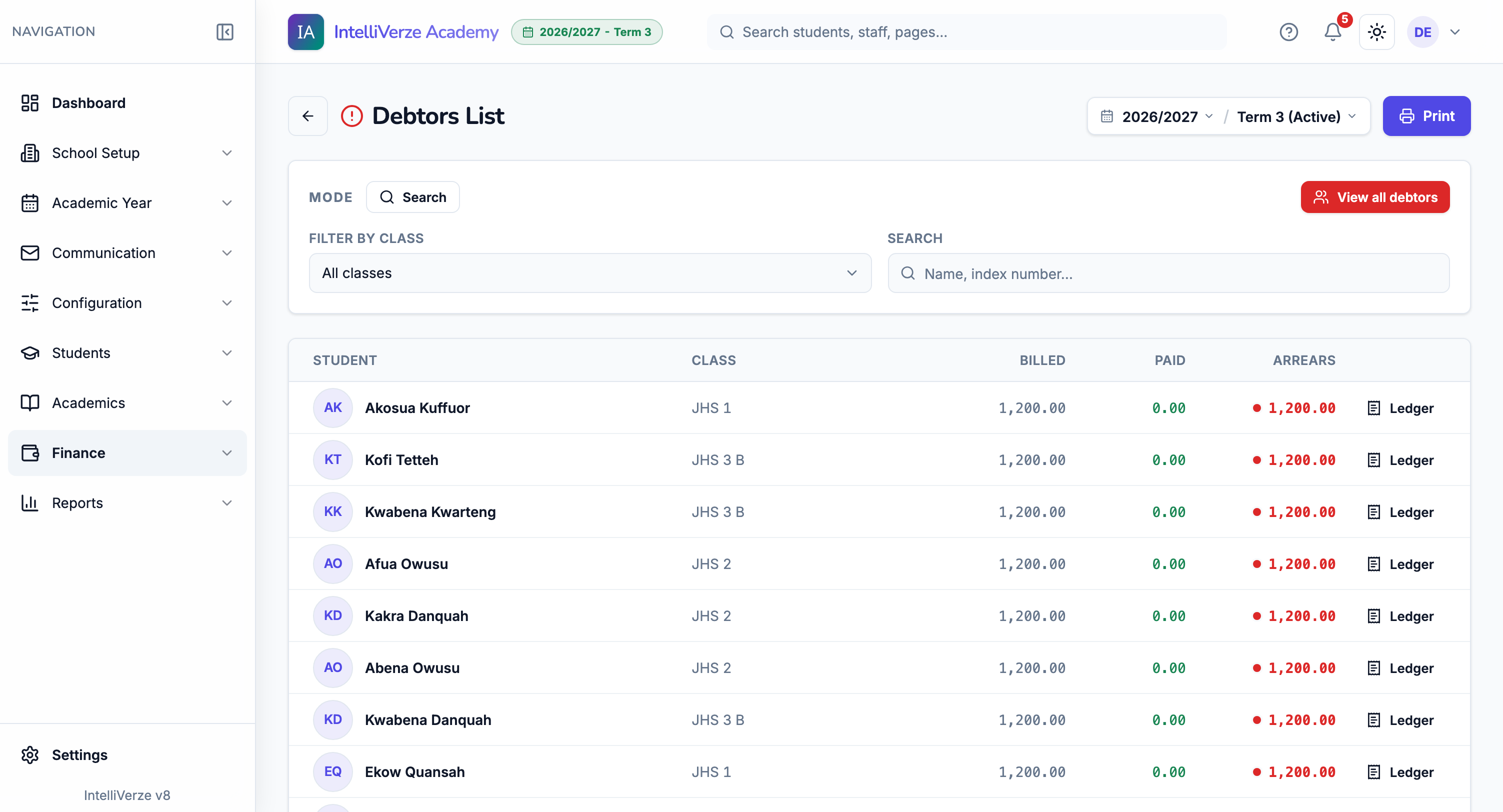 IntelliVerze Debtors and balances, light theme