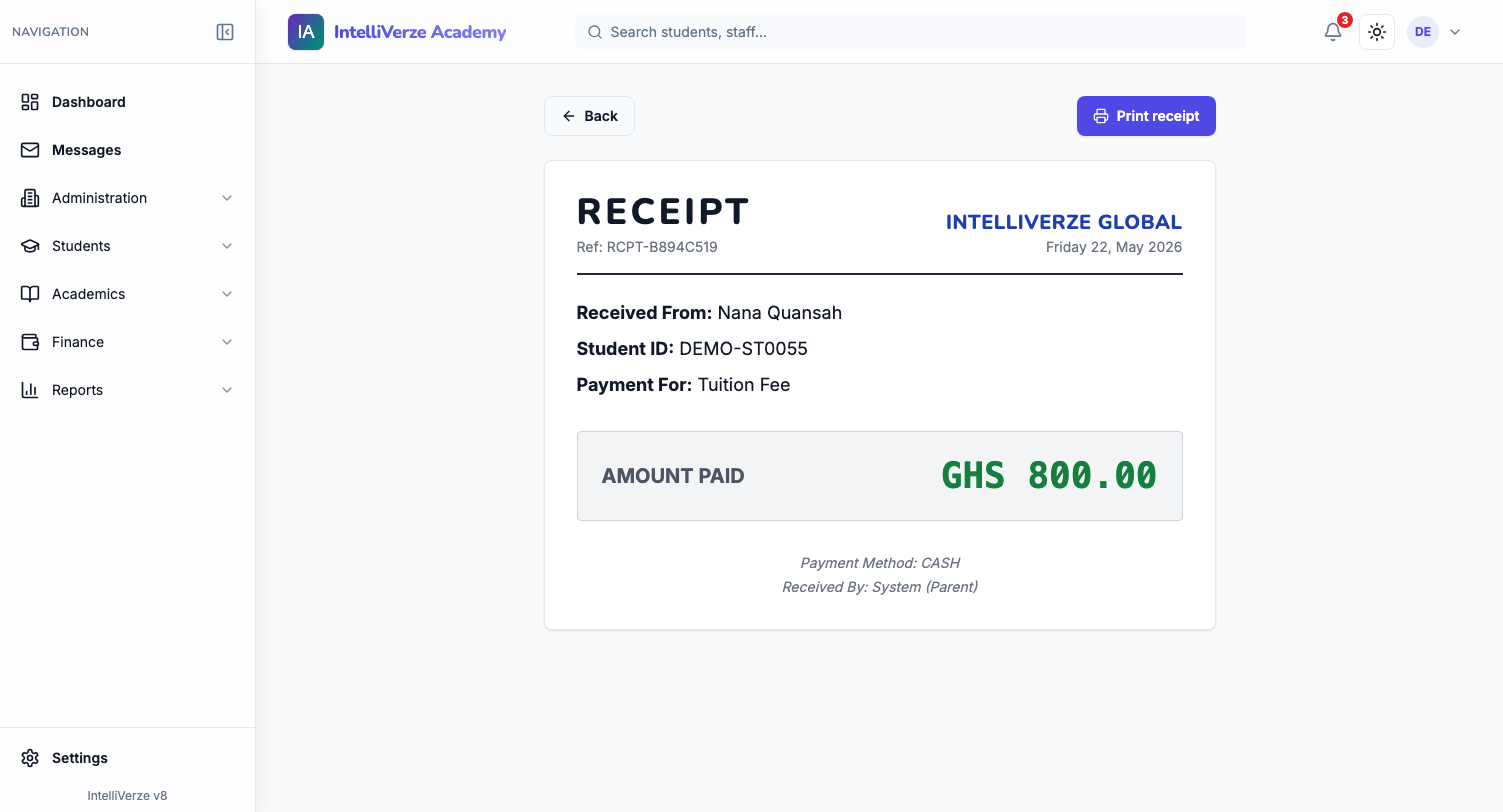 IntelliVerze Receipt, light theme