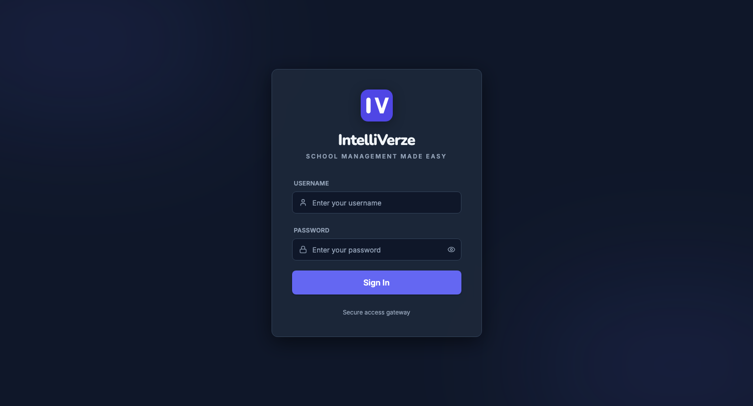 IntelliVerze Sign in, dark theme